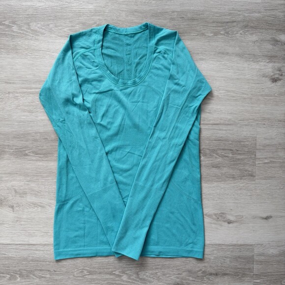 Lululemon Tops - Lululemon Swiftly Tech Long Sleeve Top Shirt 2.0 Women's 10 Teal Striped EUC